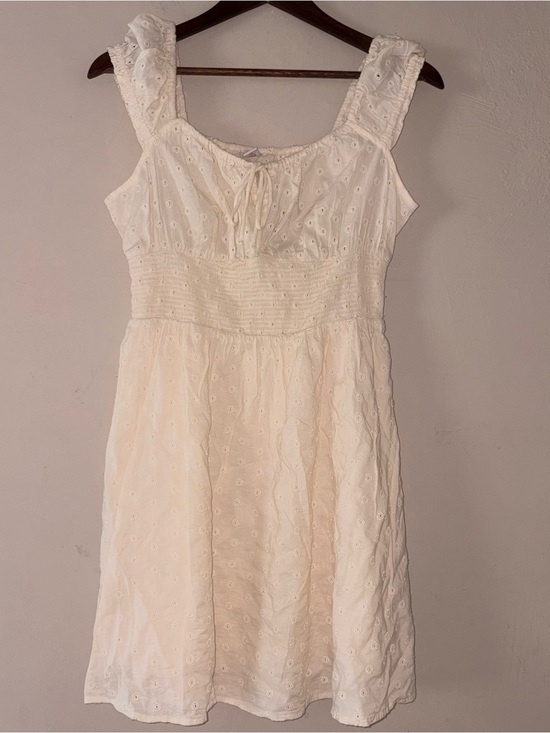 Old Navy Dresses & Skirts - Old Navy Cream Eyelet Dress Small Smocked Milkmaid Ruffle Cottagecore Mini
